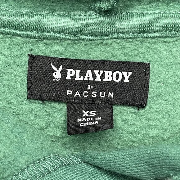 PLAYBOY by Pacsun Wo's Pullover Green Cotton-Blend Hoodie Pocket XS - Picture 3 of 6